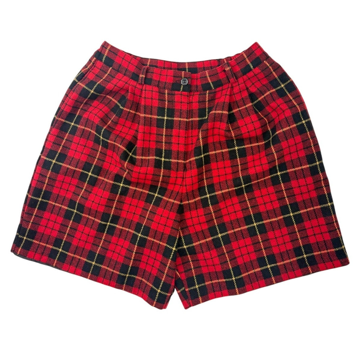 Vintage 90s Sag Harbor Women's Petite 12 Red Plaid Wool Blend Pleated Shorts