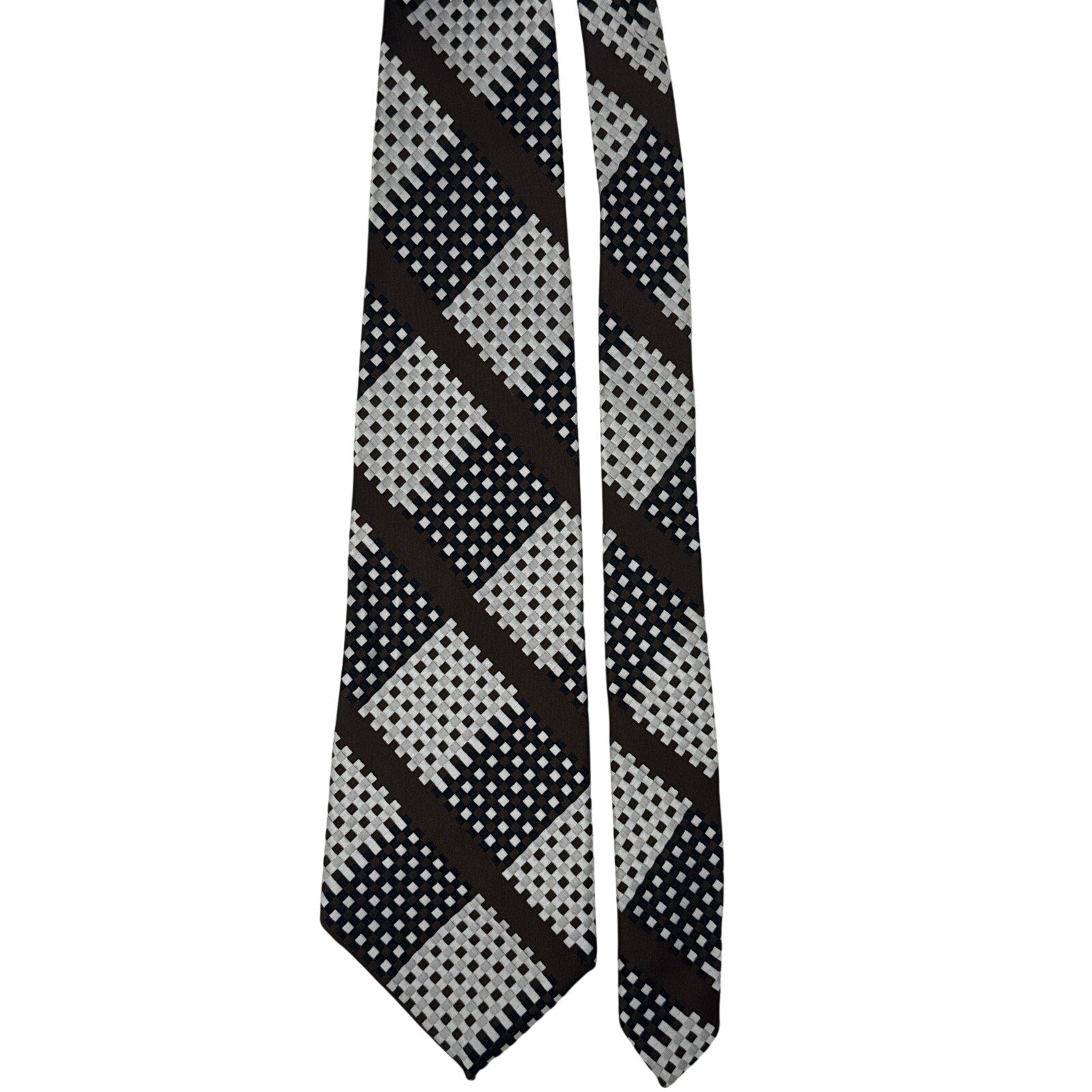 Vintage 70s Mens Wide Disco Necktie Champs Elysee Op Art Check Brown Black White