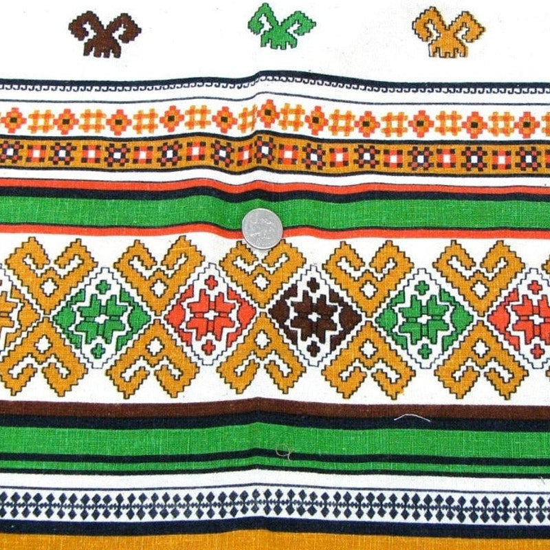 Vintage 60s Fabric Native Inspired Cotton Fabric Border Print 42x42