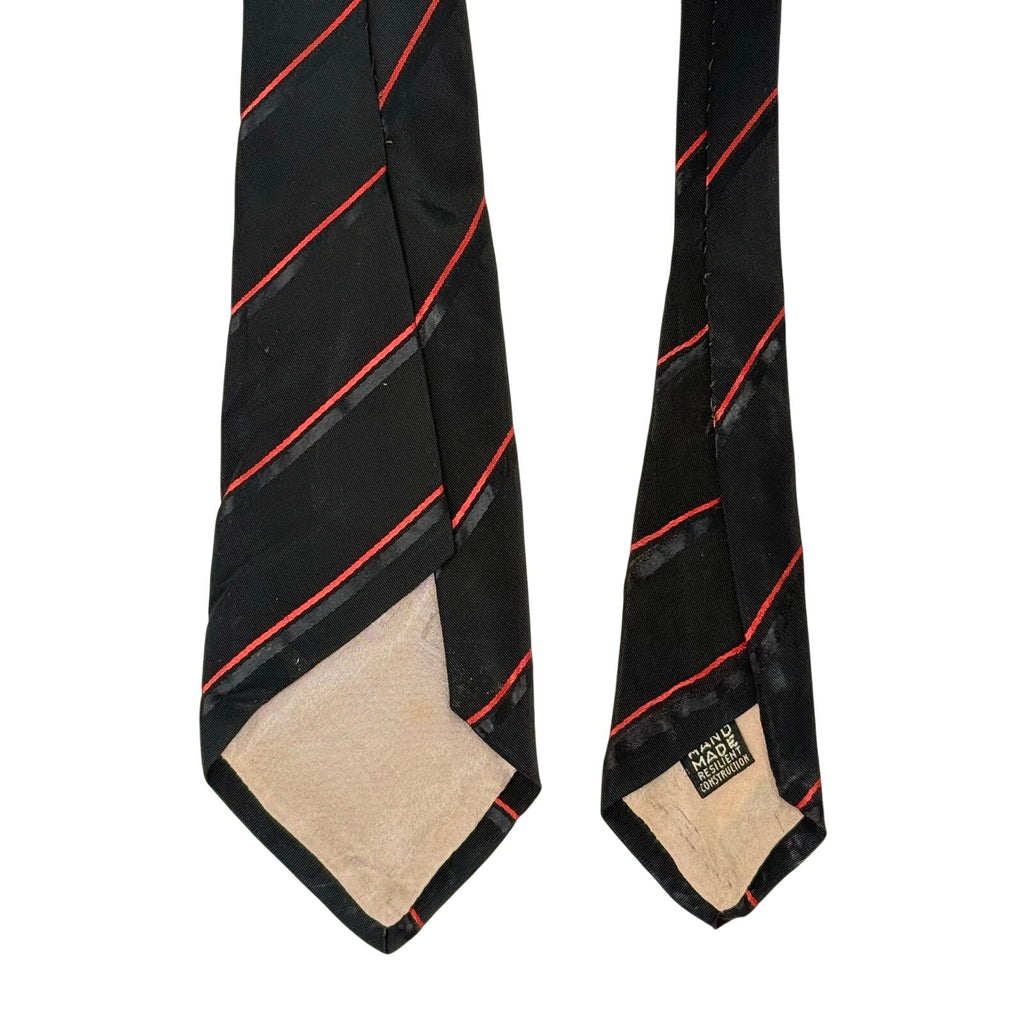 Vintage Handmade Black Red Striped Necktie 48"