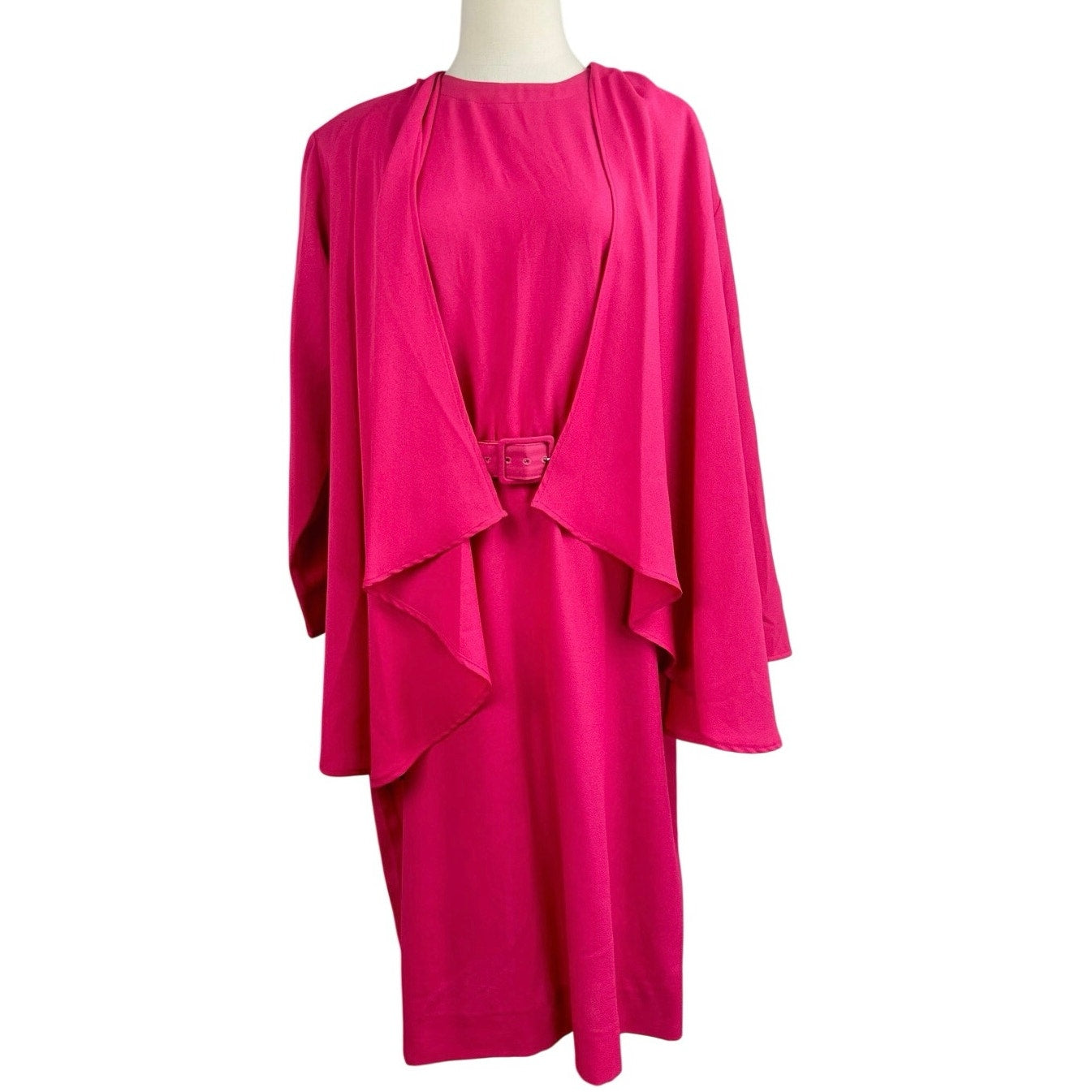 Vintage 80s Gregory Designs Pink Dress Jacket Set Belted Midi Size 14