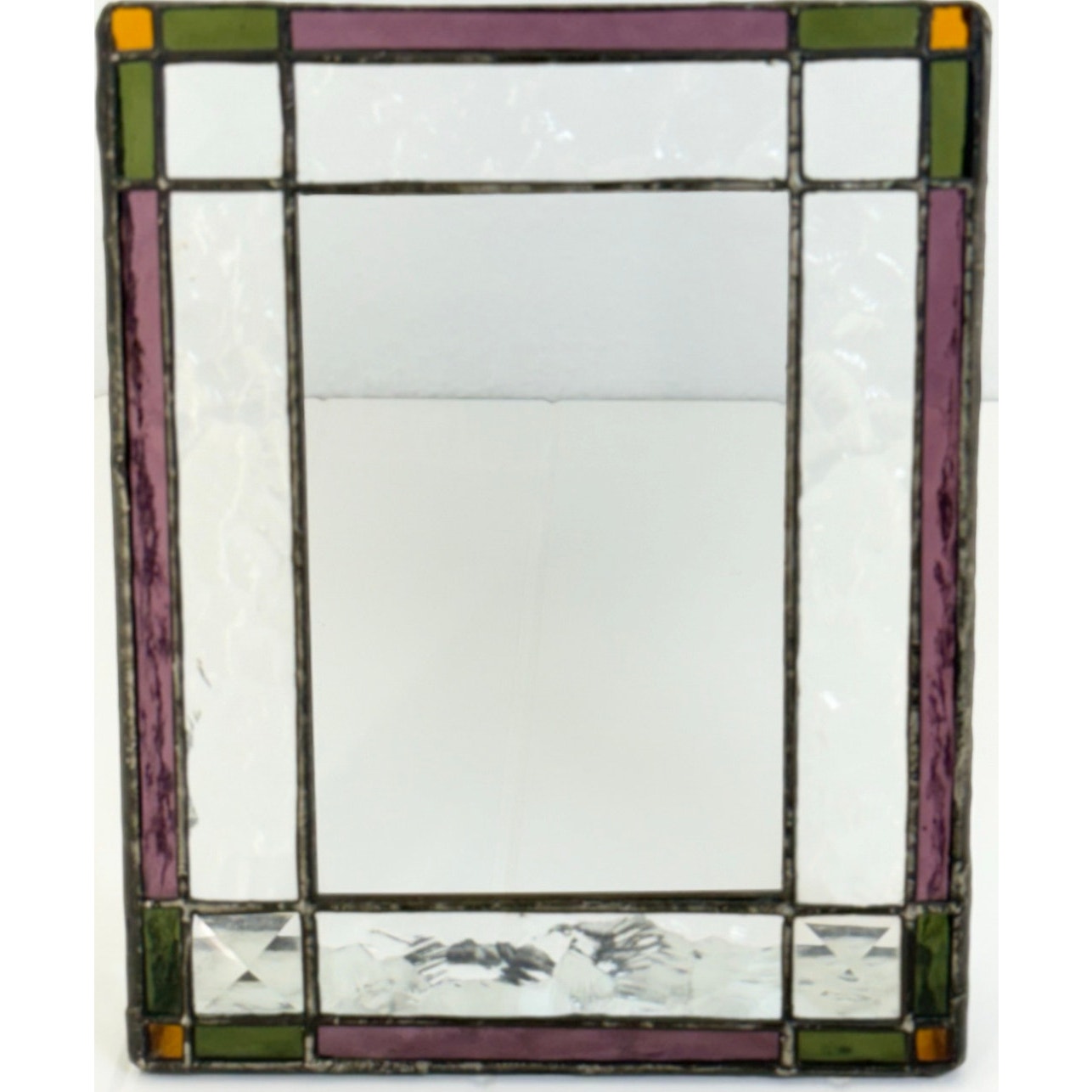 Vintage 80s Stained Glass Photo Frame 4x6 Purple Green Desk Picture Frame