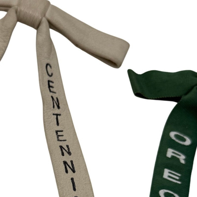 Vintage 1959 Oregon Centennial Ribbon Clip Ties Cream & Green Set