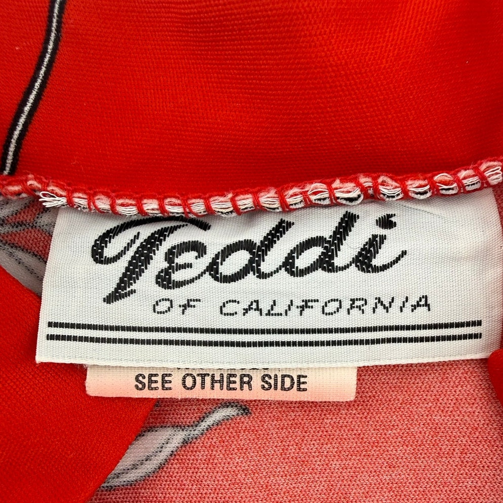 Vintage 80s Teddi Red White Floral Tricot Knit Tunic Top Women's S/M