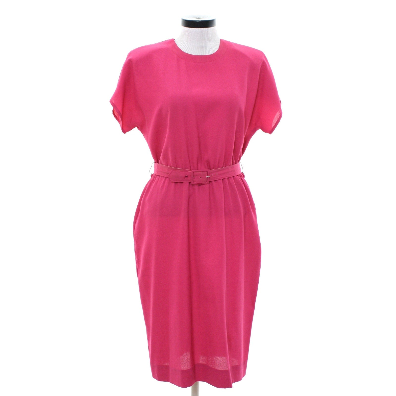Vintage 80s Gregory Designs Pink Dress Jacket Set Belted Midi Size 14