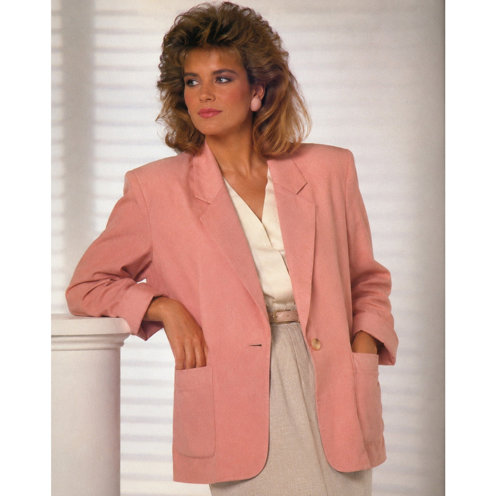 Vintage 80s Premier Collection Salmon Pink Rayon Blazer Jacket Womens Medium