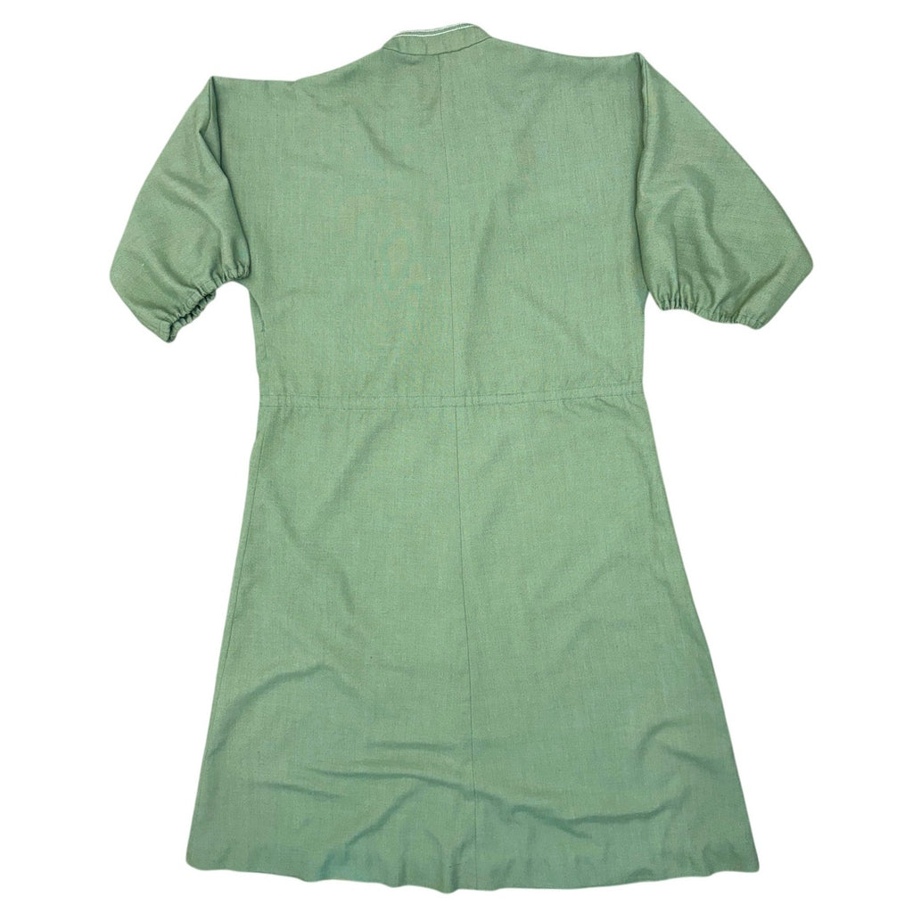 Vintage 70s Avocado Green Shirt Dress Macrame Belt Button Front Women's Medium