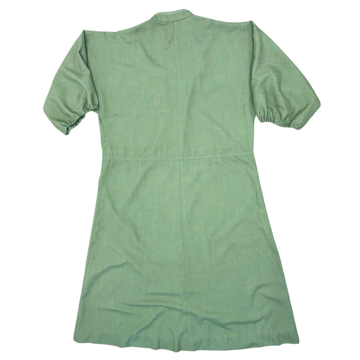 Vintage 70s Avocado Green Shirt Dress Macrame Belt Button Front Women's Medium