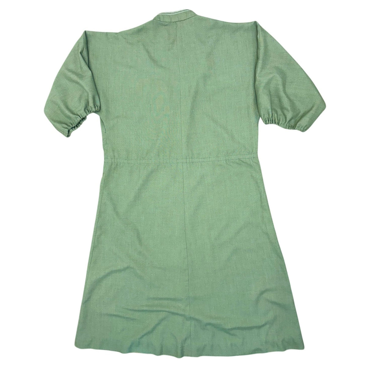 Vintage 70s Avocado Green Shirt Dress Macrame Belt Button Front Women's Medium