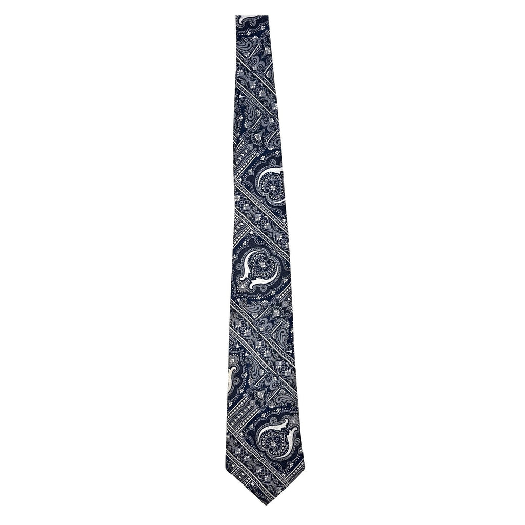 Vintage 1970s Marmer of California Navy Paisley Fleur-de-Lis Tie 54”