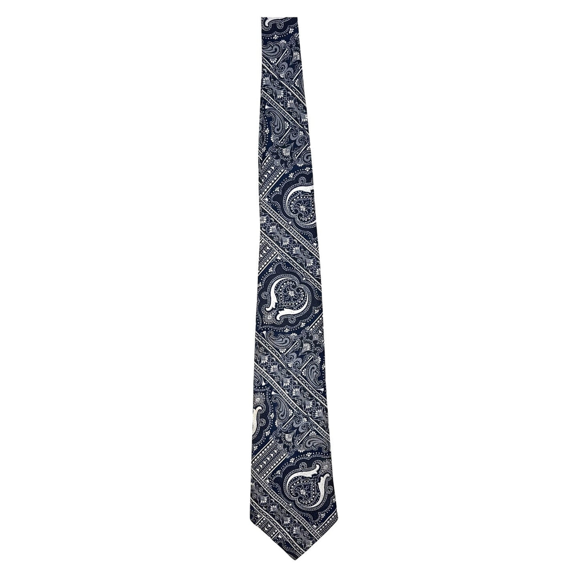 Vintage 1970s Marmer of California Navy Paisley Fleur-de-Lis Tie 54”
