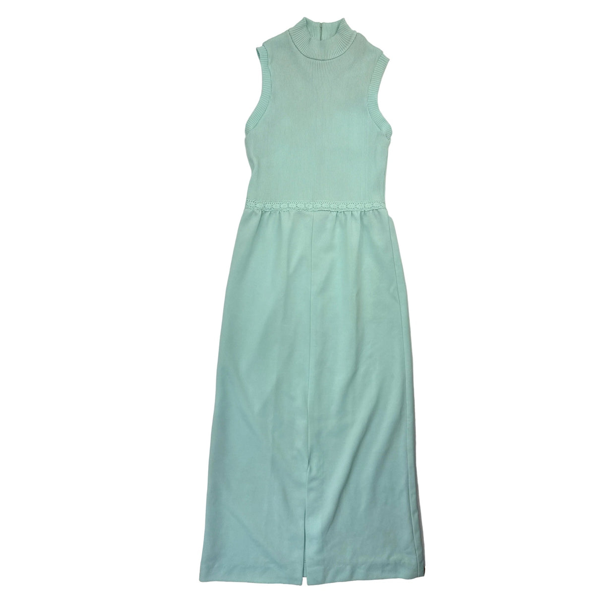 Vintage 70s Maxi Dress Women's Small Mint Green Sleeveless Knit Alison Ayers