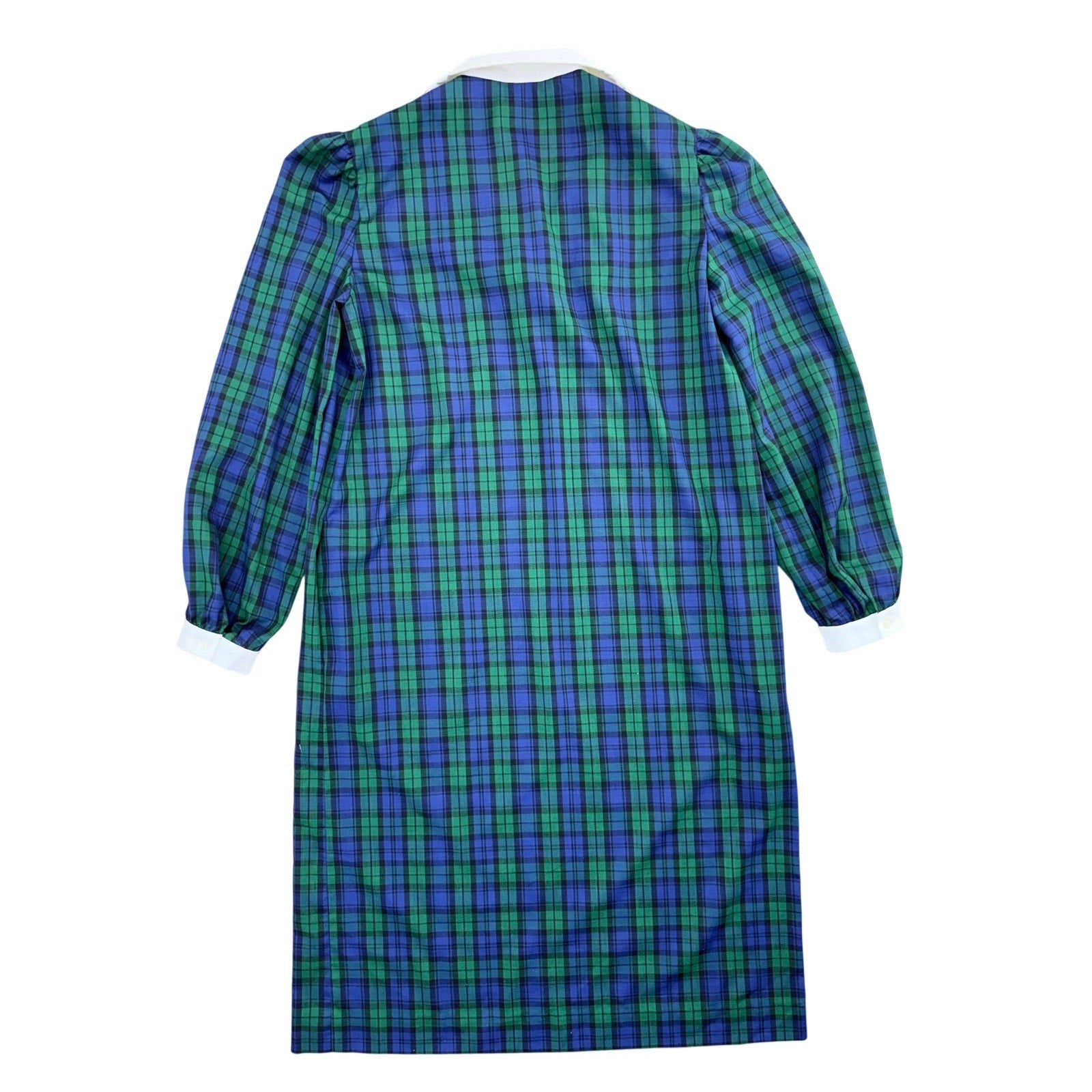 Vintage 70s Home Sewn Plaid Midi Dress Navy Green Cotton Pockets Women's Large