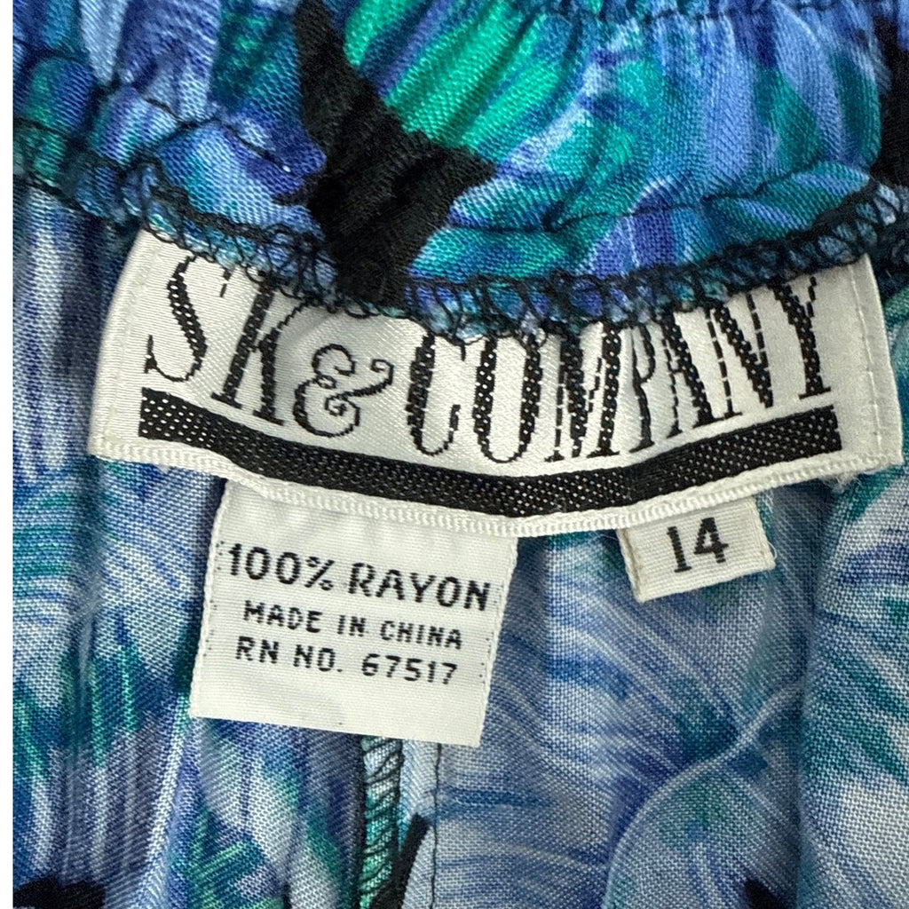Vintage 80s SK Co Blue Rayon Palazzo Pants and Blouse Set Women's Large