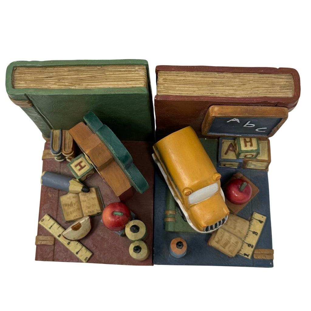Artisan Flair School Classroom Resin Bookends School Bus Apple Pair