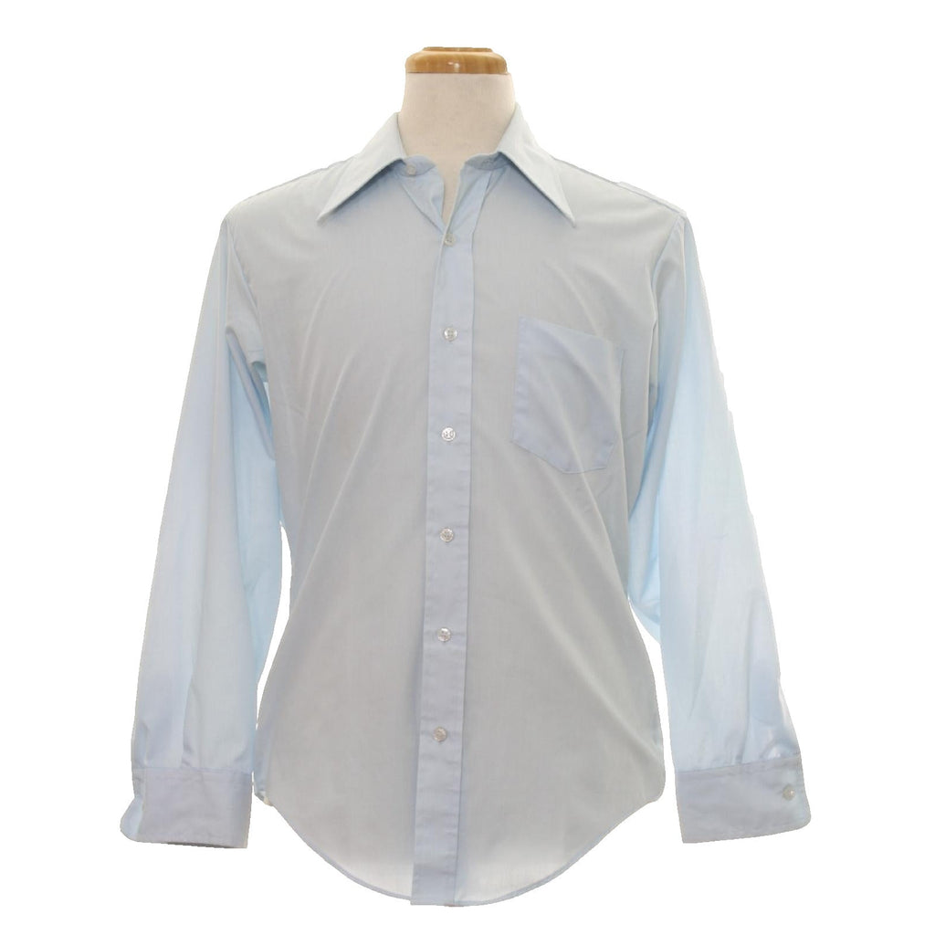 Vintage 70s JCPenney Baby Blue Button Front Cotton Blend Dress Shirt Men's Med
