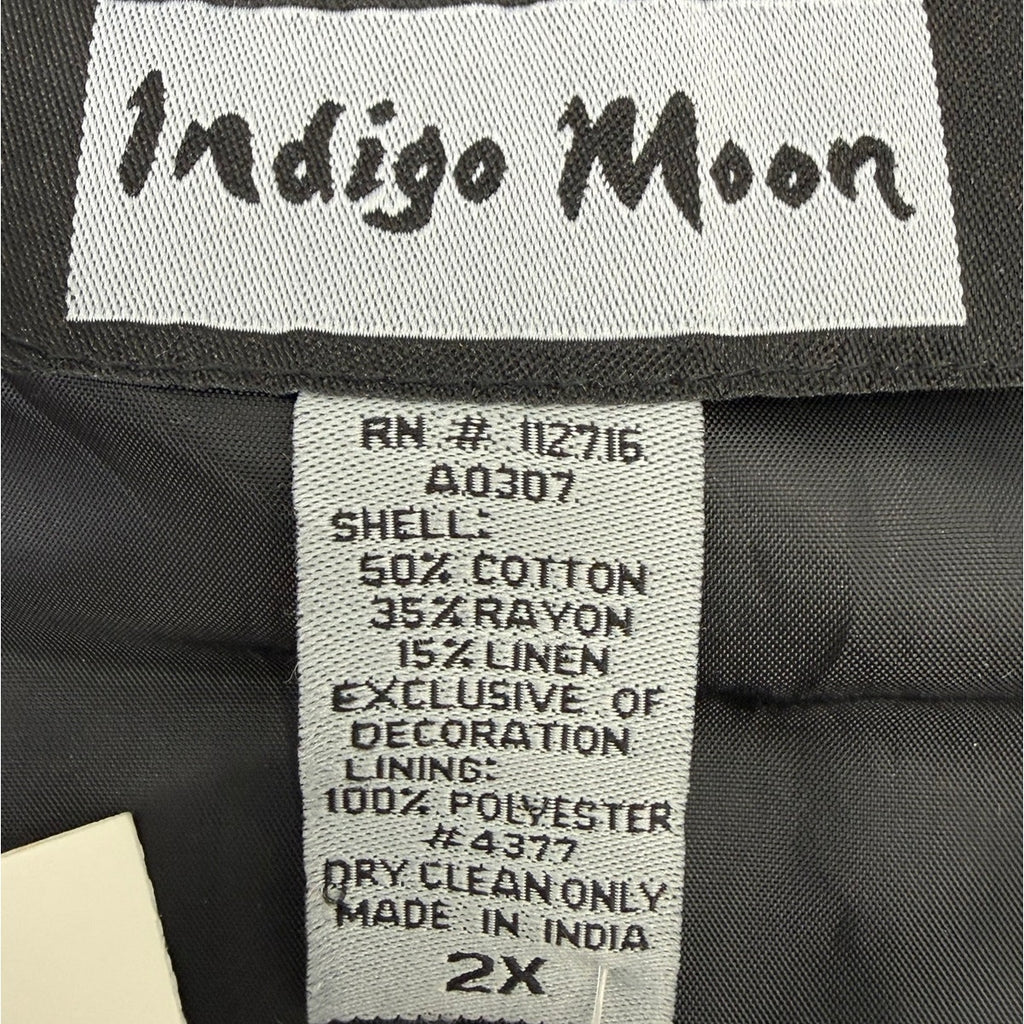 Vintage 90s Indigo Moon Patchwork Jacket 2X Art to Wear Linen Cotton Rayon
