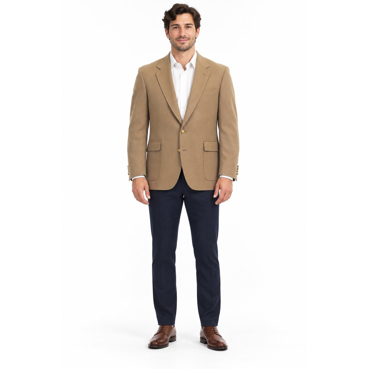 Vintage 90s Stafford Men’s Tan Wool Blend Gold Button Blazer 46L