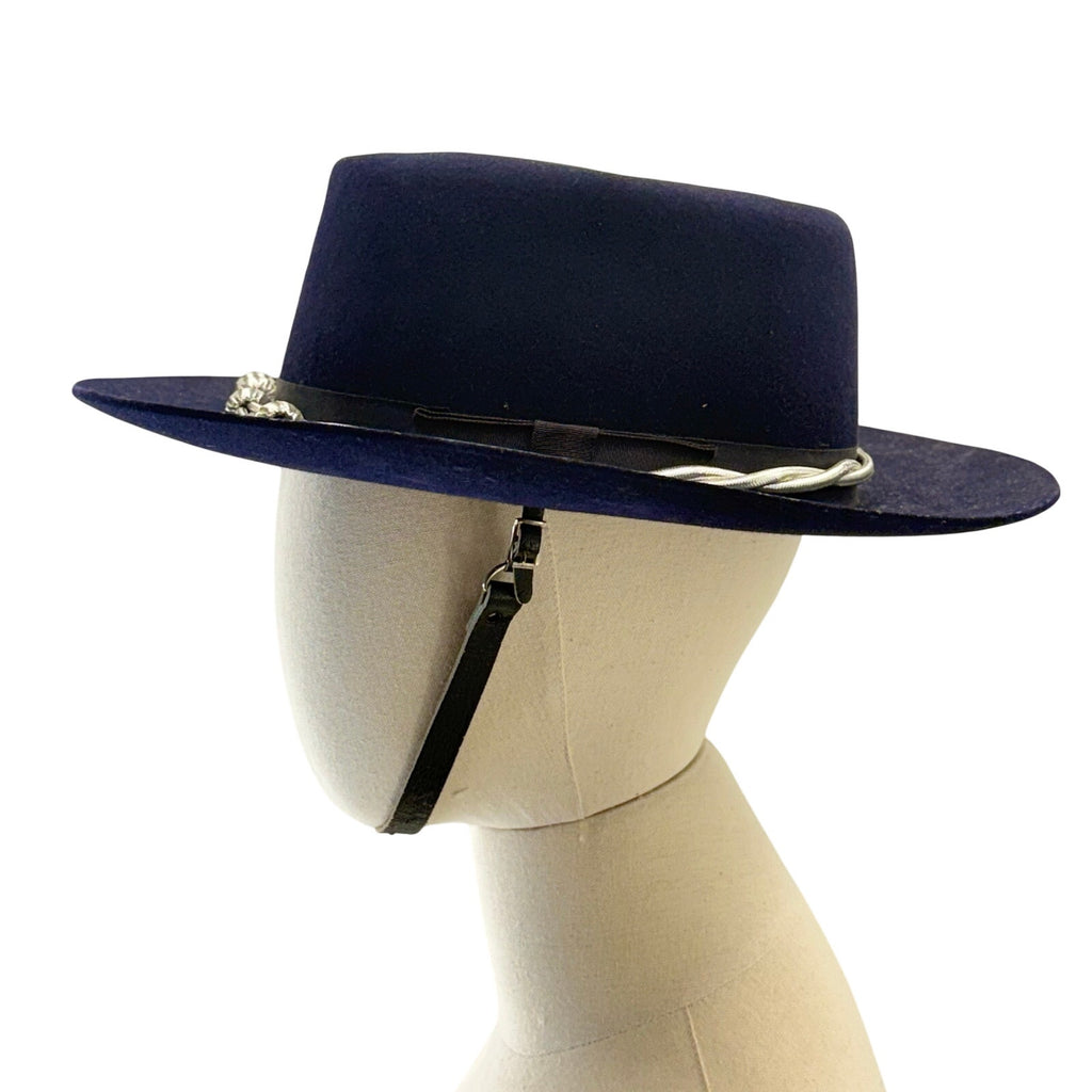 Vintage 5X Beaver Quality Navy Fur Felt Western Fedora Hat Chin Strap