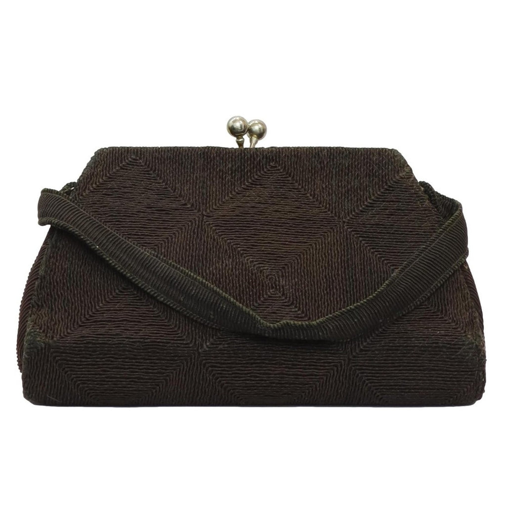 Vintage 1960s Brown Diamond Pattern Frame Handbag Purse