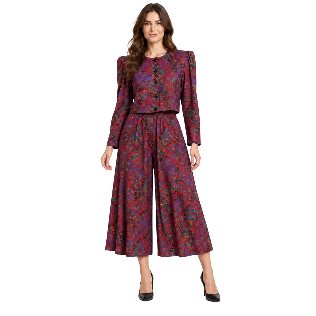Vintage 80s Jeffrey & Dara Rayon Paisley Palazzo Pant Set Women's M/L