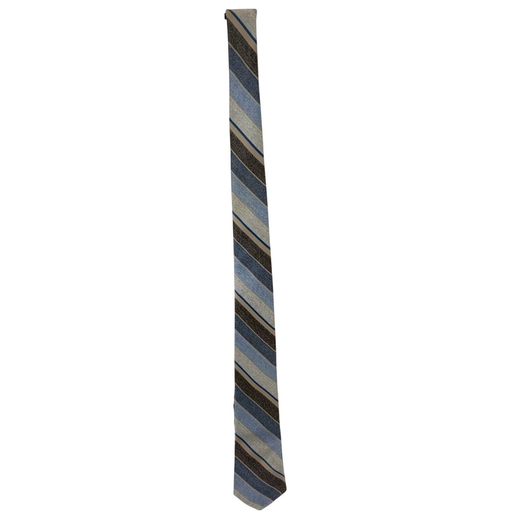 Vintage 80s Johnny Carson USA Striped Necktie Blue Gray Polyester Tie