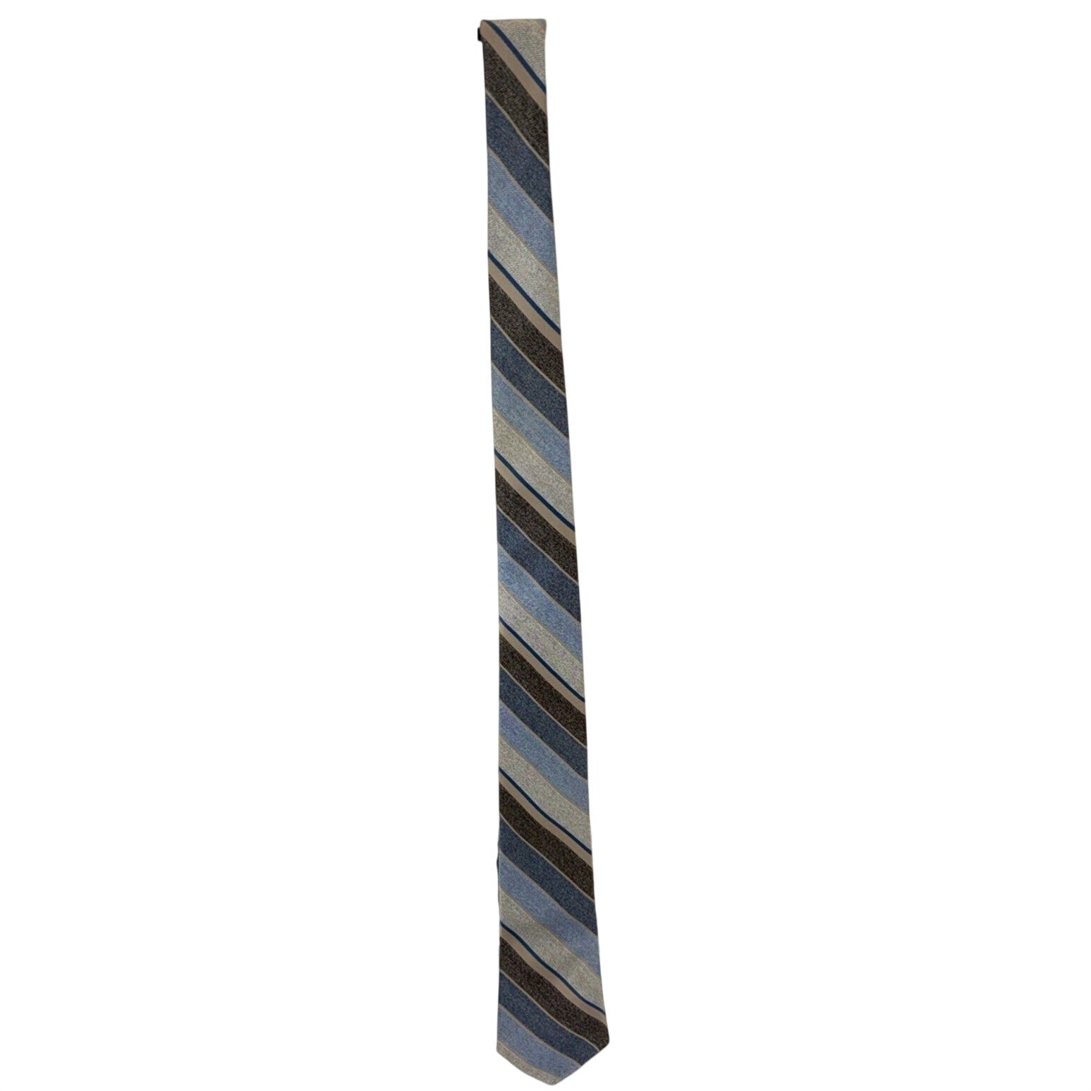Vintage 80s Johnny Carson USA Striped Necktie Blue Gray Polyester Tie