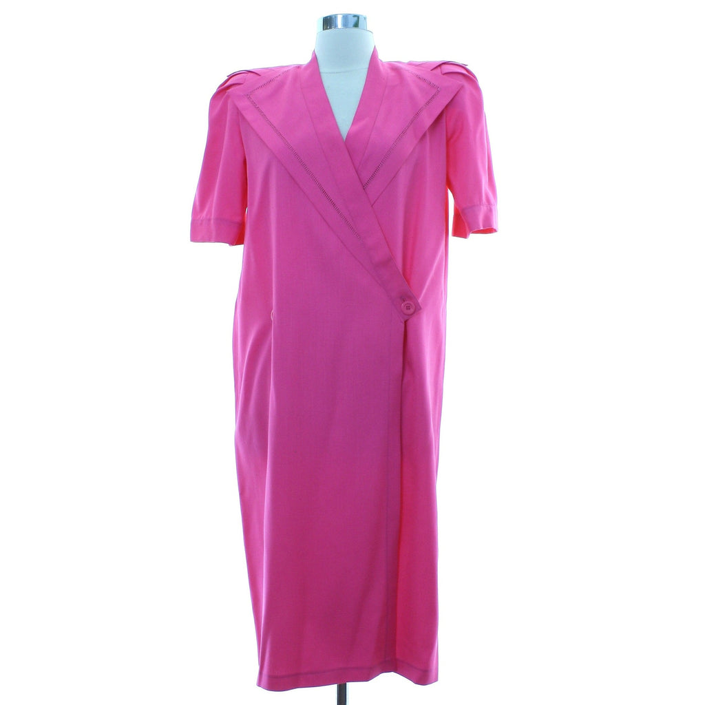 Vintage 80s Women's Small Harve Benard Pink Wrap Dress Rayon Midi Shoulder Pad