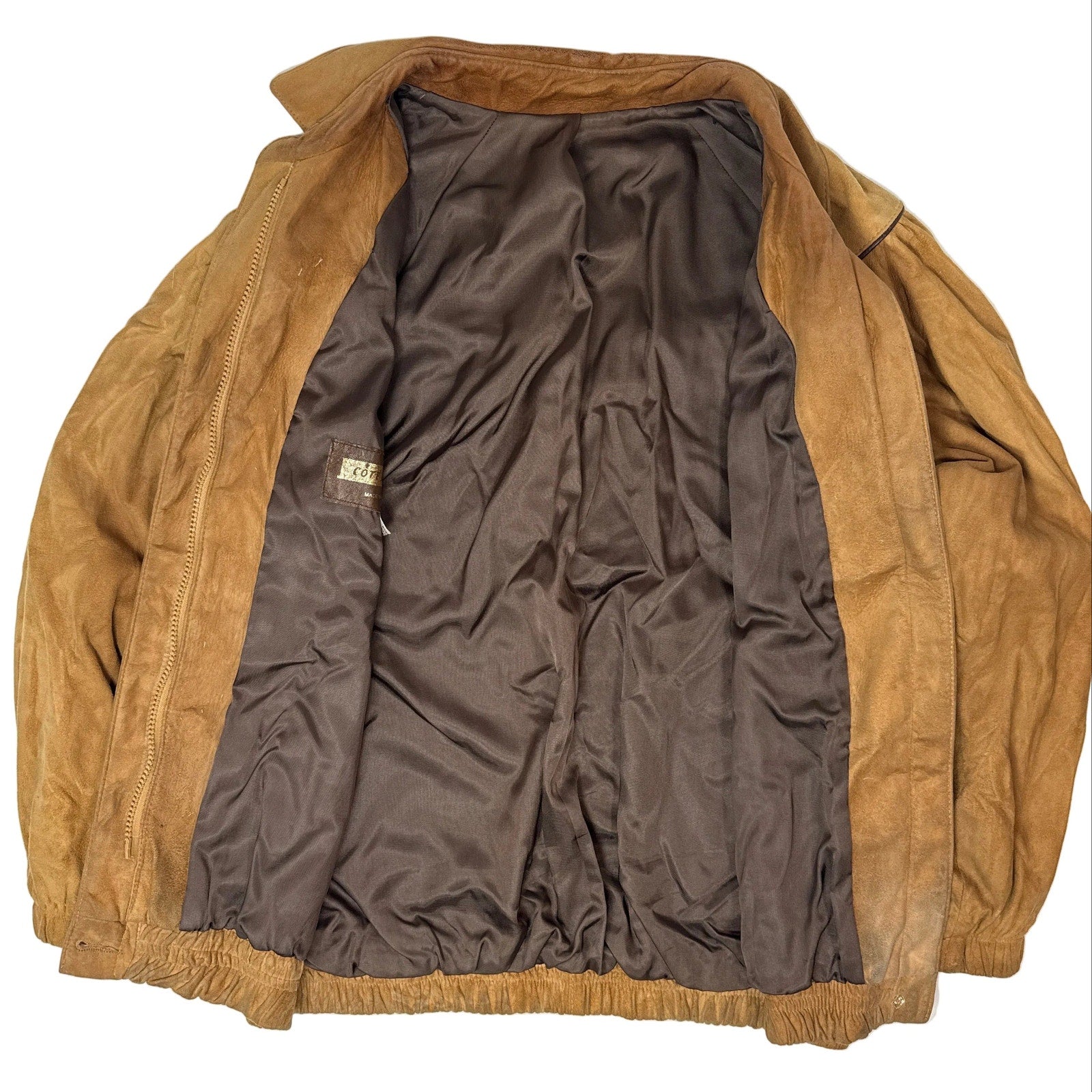Vintage 80s Women’s L/XL Cotedazur Fawn Brown Suede Jacket Leather Trim