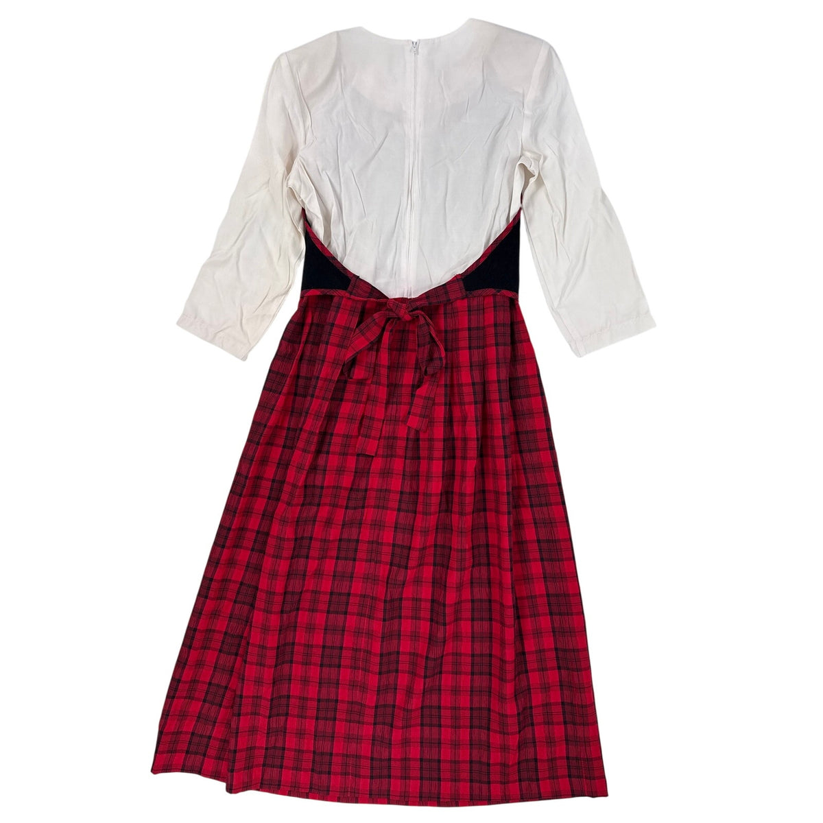 Vintage 80s Miss Dorby Plaid Faux Vest Pleated Midi Dress Women's Size 8