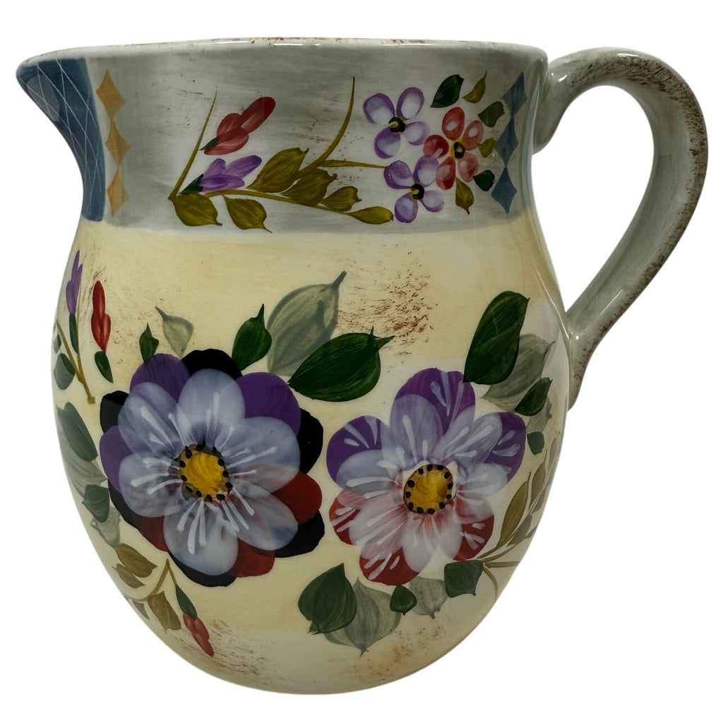 Vintage 90s Gibson Elite Hand Painted Floral Pitcher & Wash Basin Bowl Set Cottage Garden