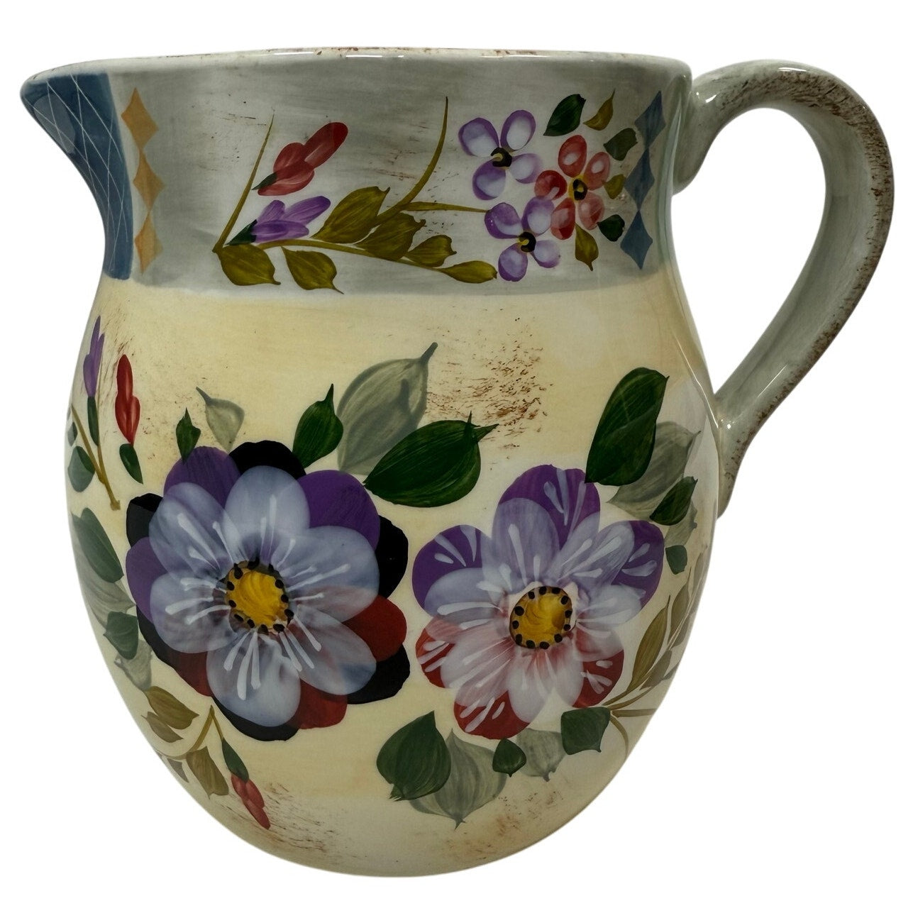 Vintage 90s Gibson Elite Hand Painted Floral Pitcher & Wash Basin Bowl Set Cottage Garden