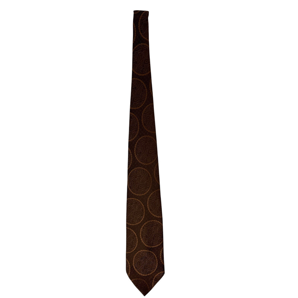 Vintage 70s Damano Brown Geometric Circle Polyester Necktie