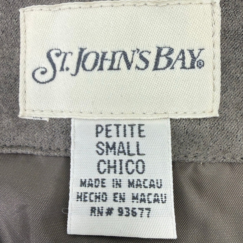 St John's Bay Faux Suede Hooded Jacket Fur Trim Women's Small Taupe Brown