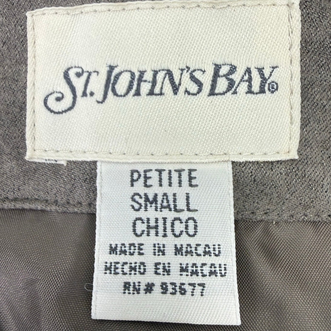 St John's Bay Faux Suede Hooded Jacket Fur Trim Women's Small Taupe Brown