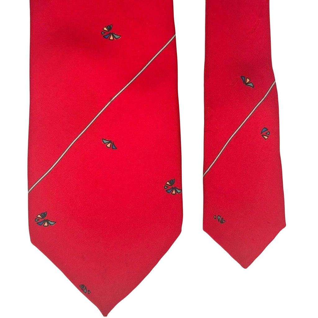Vintage 1960s Italian Silk Necktie Red Geometric Stripe Wide Tie