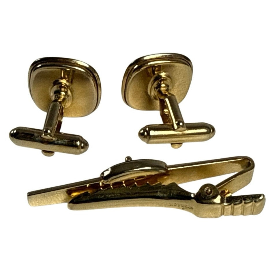 Vintage 60s Anson Masonic Red Enamel Cufflinks and Tie Clip Set