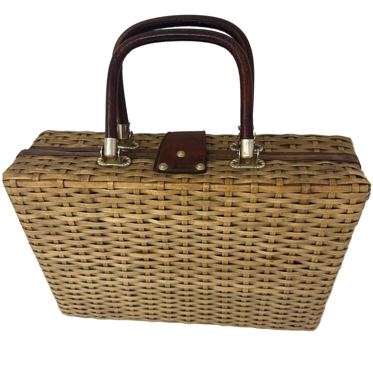 Vintage 80s Wicker Suitcase Purse Structured Basket Handbag Hong Kong