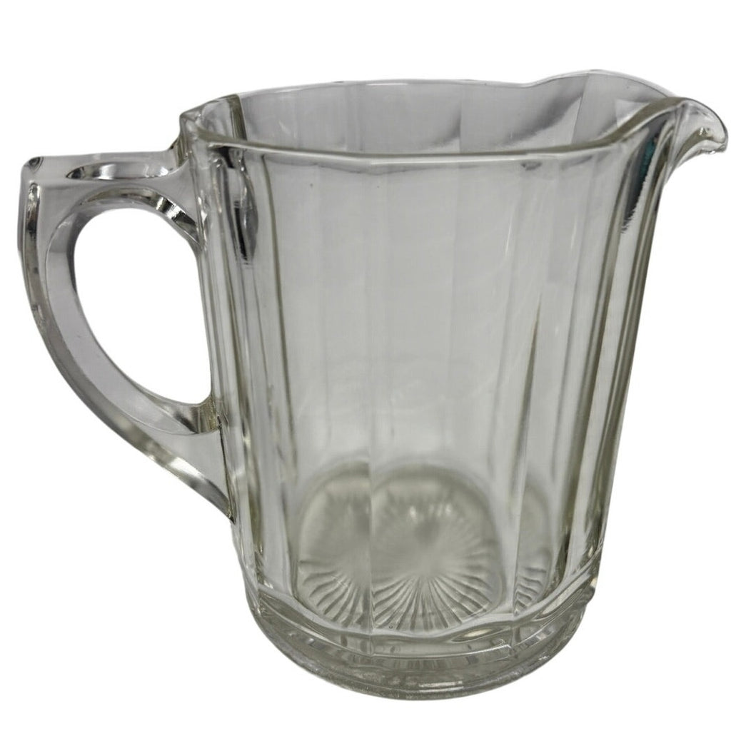 1930s Hazel Atlas Pillar Optic Clear Glass Water Milk Pitcher 6.5”