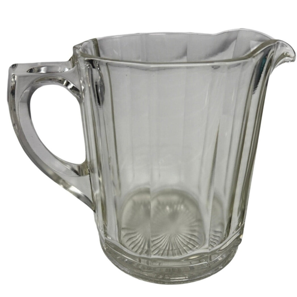 1930s Hazel Atlas Pillar Optic Clear Glass Water Milk Pitcher 6.5”