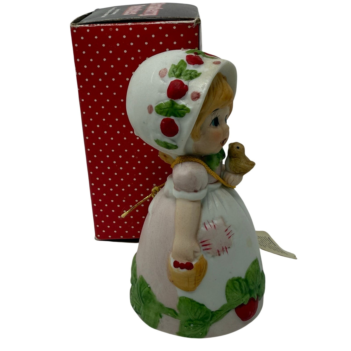 Vintage 80s Strawberry Patches Porcelain Bell Figurine Merri-Bells JASCO