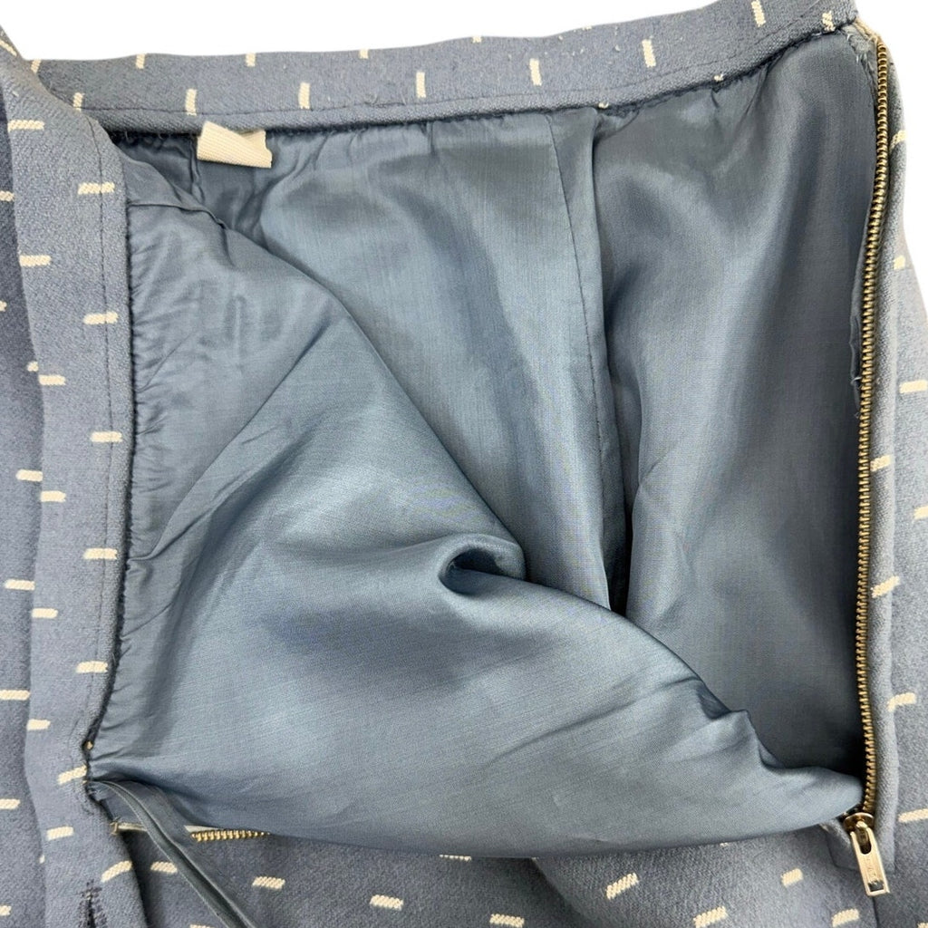 Vintage 80s Women's Medium Slate Blue Wool Blend Skirt Suit Polka Dot Career Set