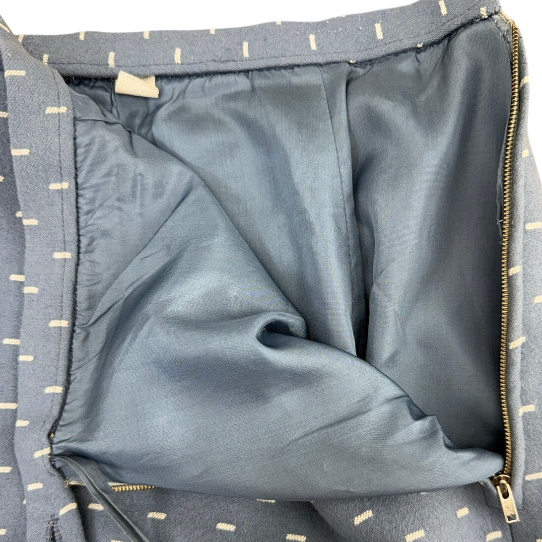 Vintage 80s Women's Medium Slate Blue Wool Blend Skirt Suit Polka Dot Career Set