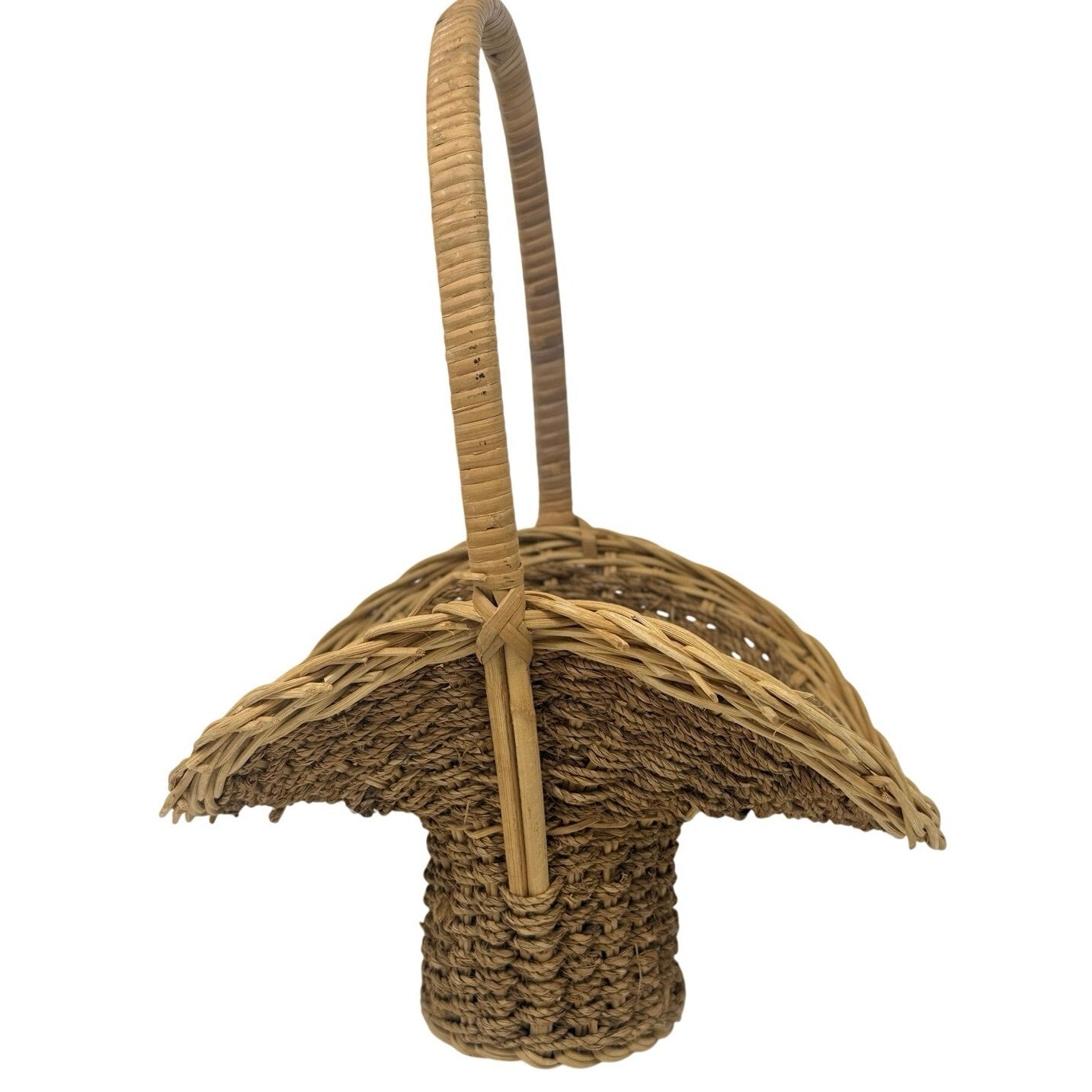 Vintage Wicker Pedestal Basket with Handle Rustic Farmhouse Decor