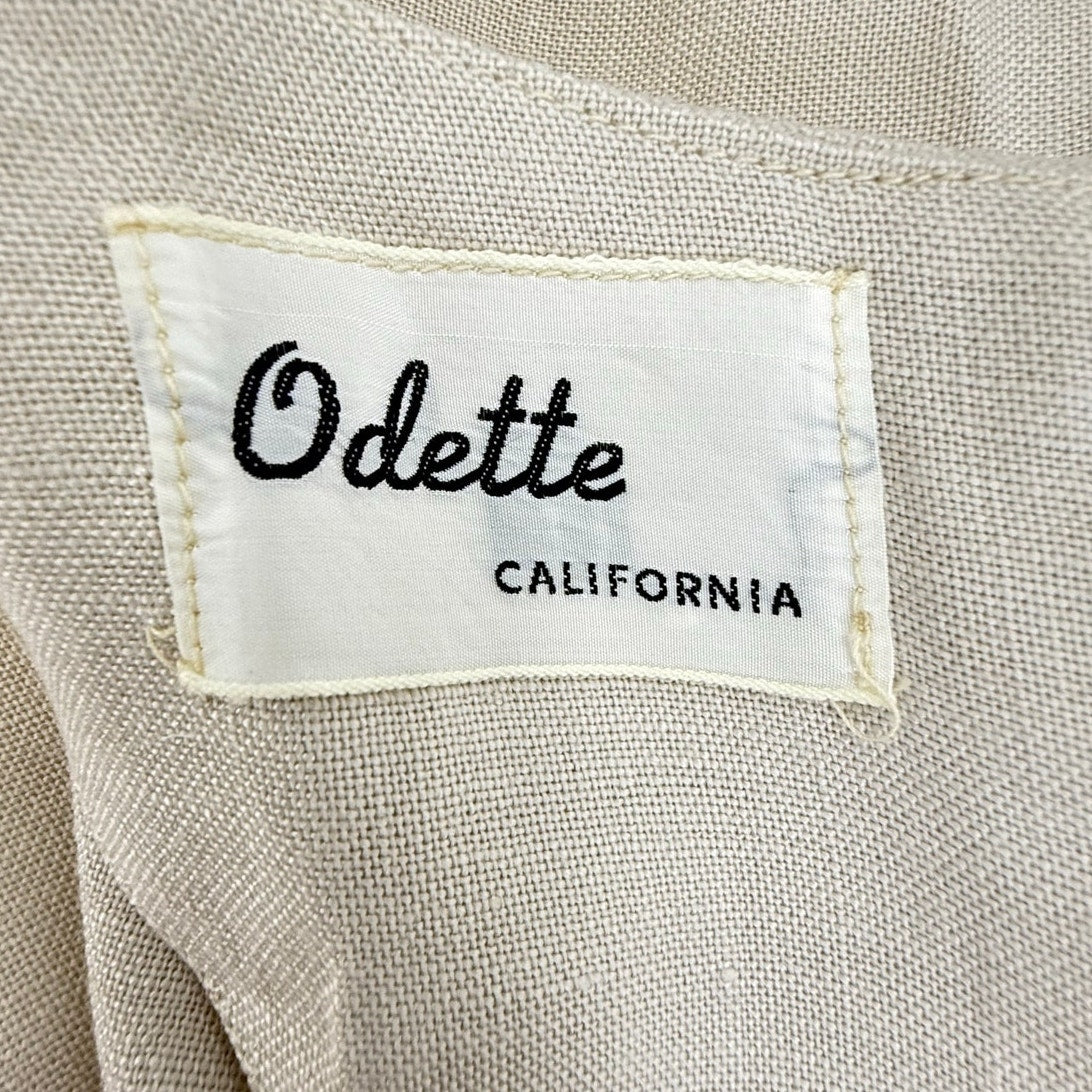Vintage 1960s Odette Linen Blend Sheath Dress Beige Belted Women's XS