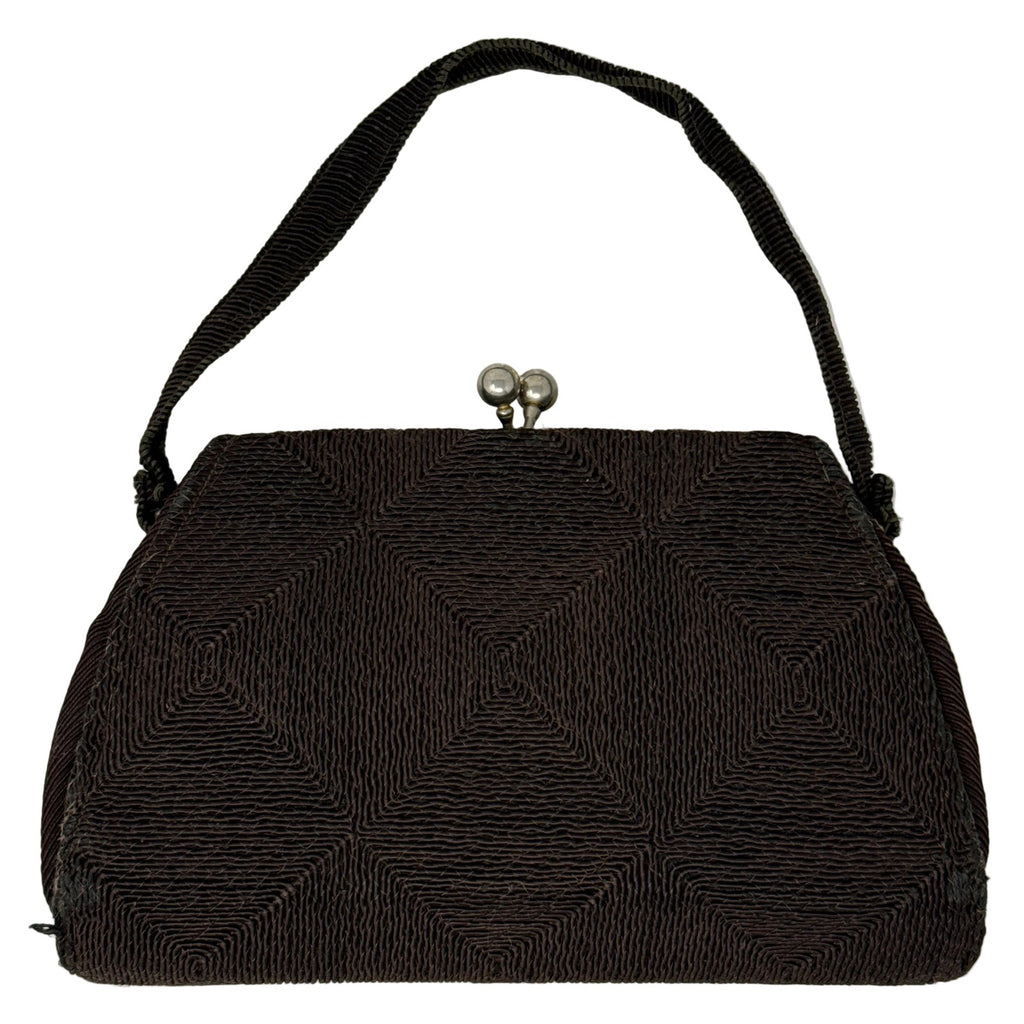 Vintage 1960s Brown Diamond Pattern Frame Handbag Purse
