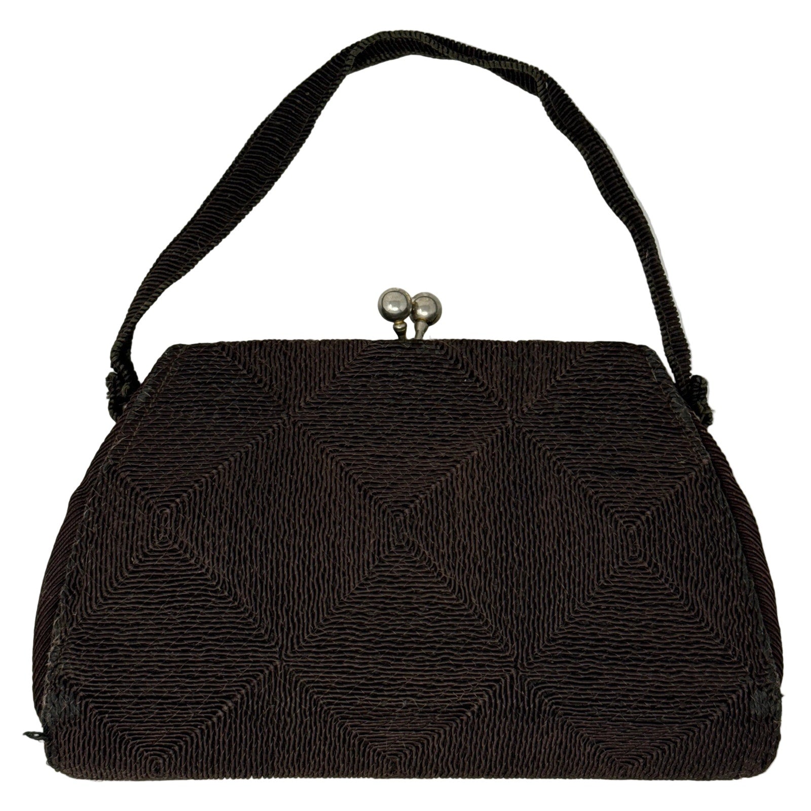 Vintage 1960s Brown Diamond Pattern Frame Handbag Purse