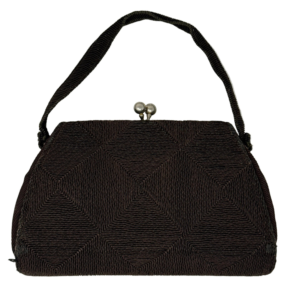 Vintage 1960s Brown Diamond Pattern Frame Handbag Purse