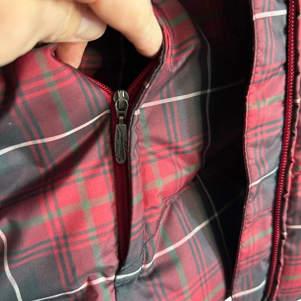 Vintage 90s Eddie Bauer Red Plaid Goose Down Puffer Vest Women’s XS Petite