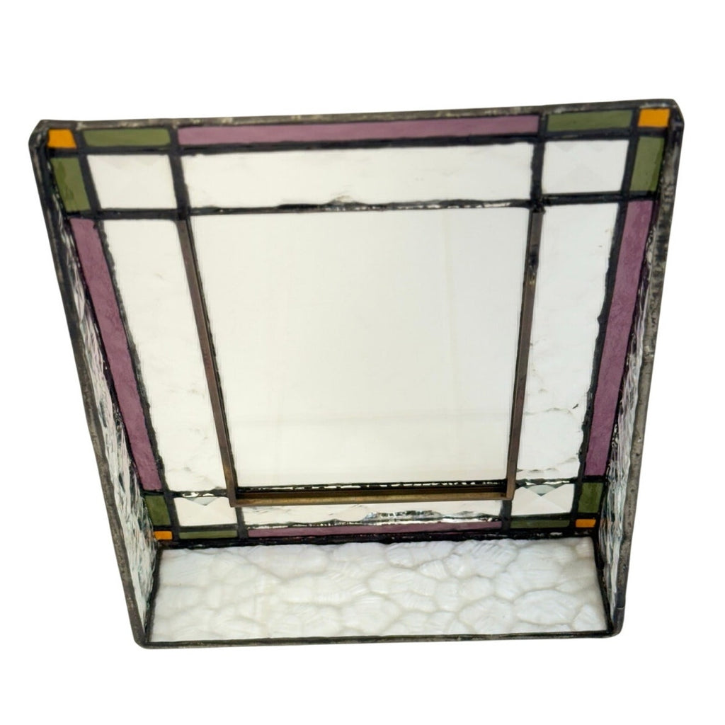 Vintage 80s Stained Glass Photo Frame 4x6 Purple Green Desk Picture Frame